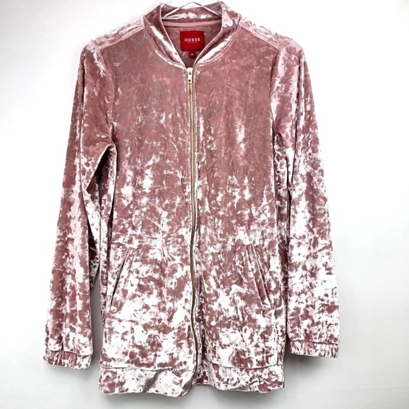 Guess | Long sleeves pink velvet zip up sweater - Picture 1 of 4